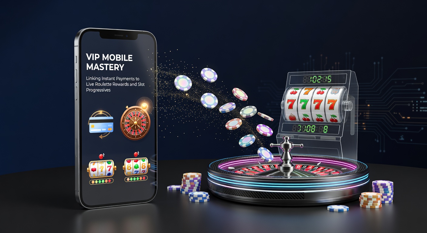 Live-Roulette-Tisch auf Mobile-Gerät mit progressiven Slot-Jackpots und Instant-Payment-Symbolen im Hintergrund
